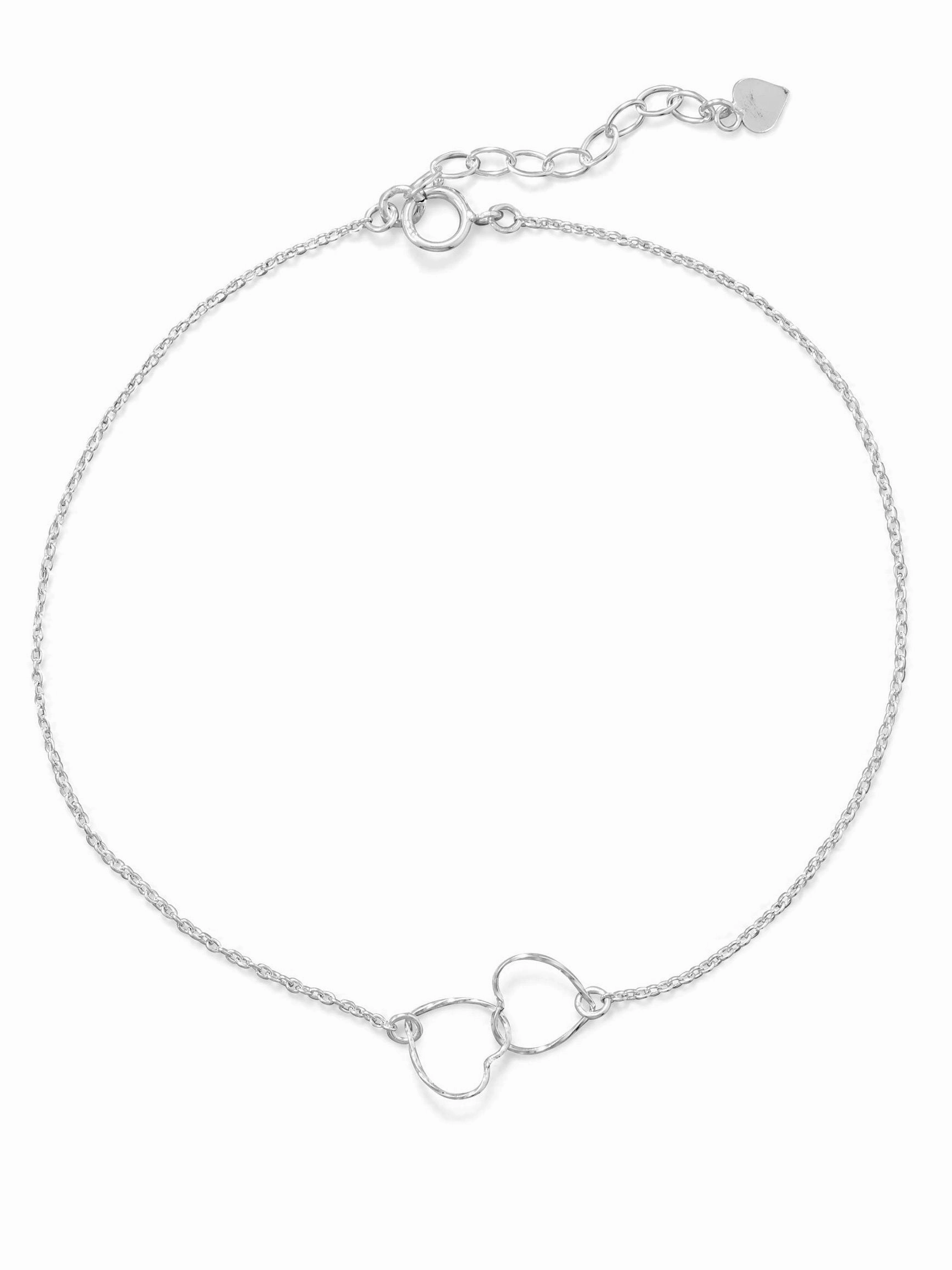 Double Heart Anklet Interlocking Ankle Bracelet Sterling Silver Adjustable Avant-Garde Detail Glamorous Pieces