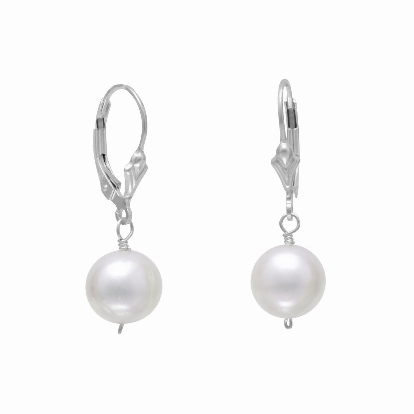 White 9mm Cultured Freshwater Pearl with Fleur-di-lis Lever Back Earrings Sterling Silver Geometric Item