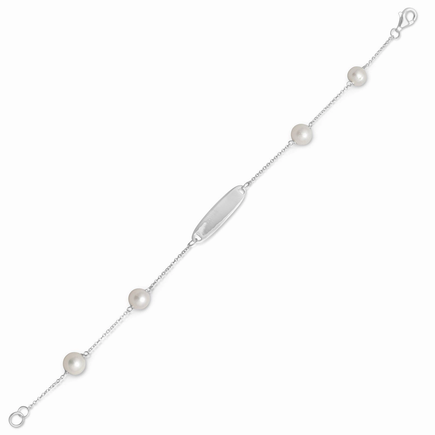 White Cultured Freshwater Pearl ID Identification Bracelet Sterling Silver Go-To Pick Angular Edges