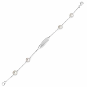 White Cultured Freshwater Pearl ID Identification Bracelet Sterling Silver Go-To Pick Angular Edges