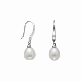 White Cultured Freshwater Pearl Rhodium Over Sterling Silver Earrings Vintage Ornament