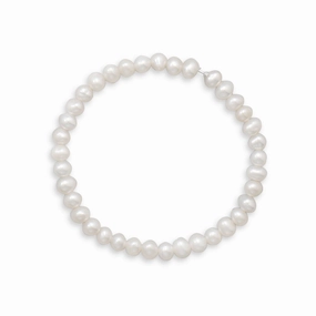 White Cultured Freshwater Pearl Small Stretch Bracelet Gold Plated Limited Vision