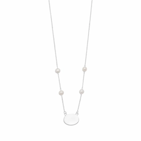 Statement Piece Lovely Item White Cultured Freshwater Pearls and Oval Tag Engraveable Chain Sterling Silver Necklace