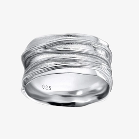 Wide Band Ring 925 Sterling Silver Ripple Thumb Ring Renaissance Art Luxury Expression
