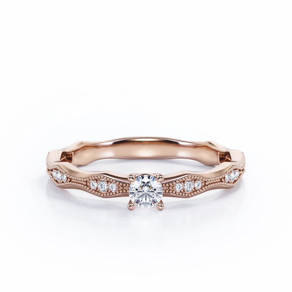 Guarantee Backed Sleek Look Wiggle Shank 0.35 TCW Round Shaped Diamond Milgrain Prong Engagement Ring in White Gold