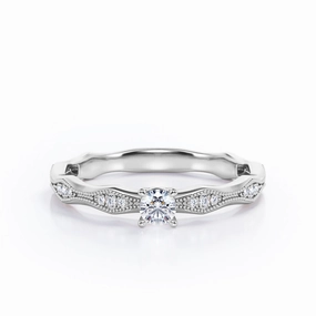 Elegant Vibe Superior Piece Wiggle Shank 0.35 TCW Round Shaped Diamond Milgrain Prong Engagement Ring in White Gold