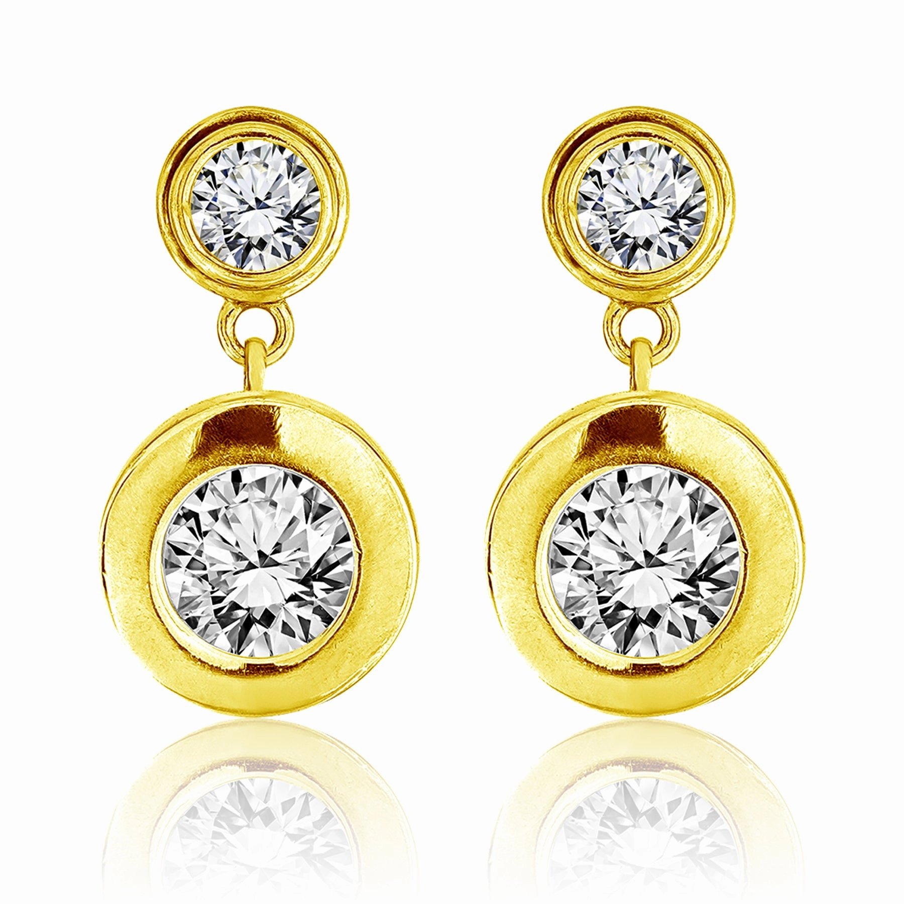 Sparkling 2.5 Carat Double Round Cut Stone - Bezel Set - Women's Dangle Earrings in Silver Simple Ornament Modern Vibe