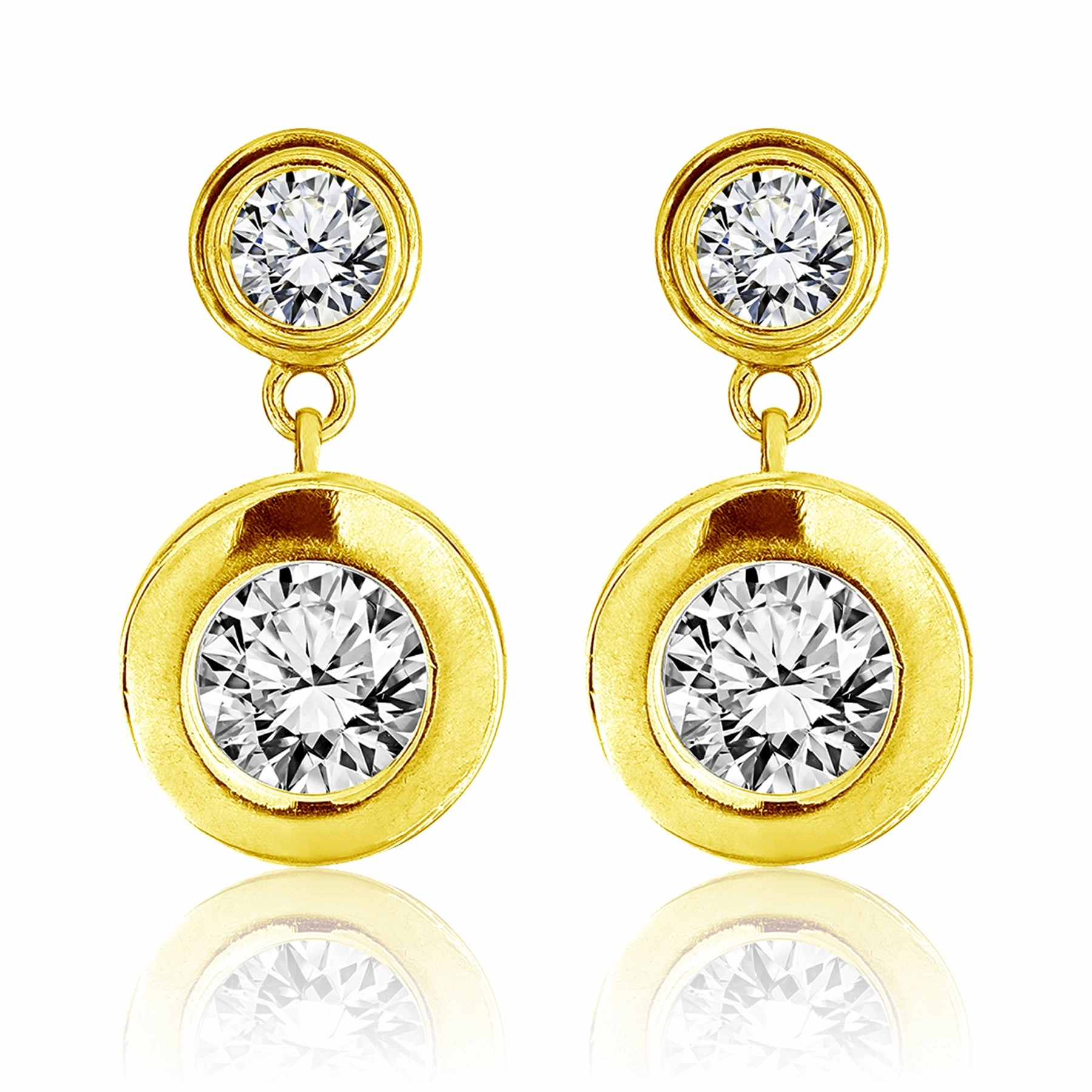 Delicate Adornment Glittering Essential Sparkling 2.5 Carat Double Round Cut Stone - Bezel Set - Women's Dangle Earrings in Silver
