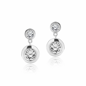 Safe Vibe Sparkling 2.5 Carat Double Round Cut Stone - Bezel Set - Women's Dangle Earrings in Silver