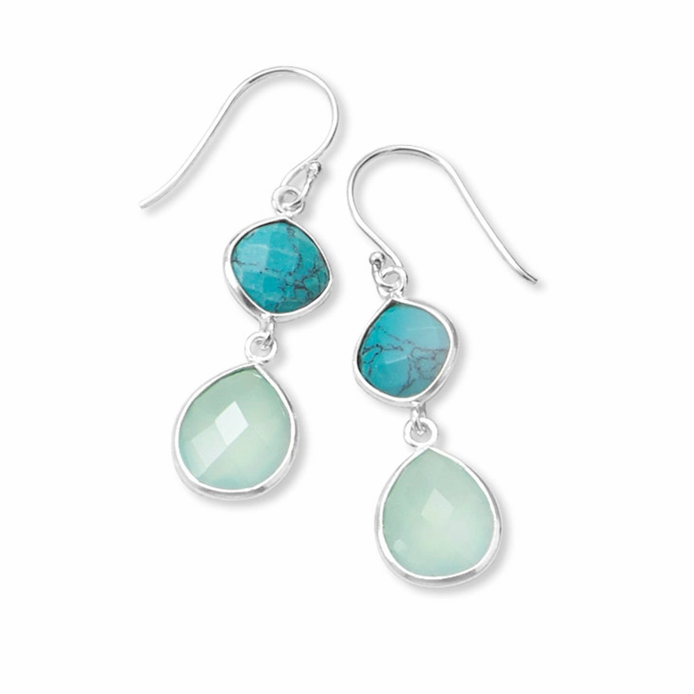 Sterling Silver Stabilized Turquoise and Chalcedony Drop Earrings Attractive Feature