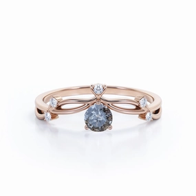 Perfect Accent Crown 0.65 Ct Round Salt and Pepper Diamond Engagement Ring