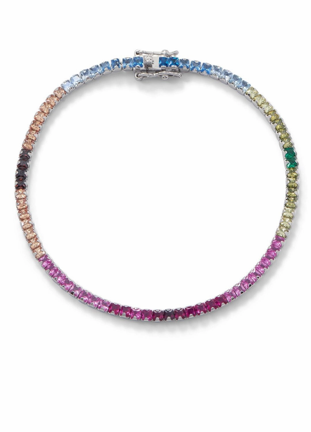 Consistent Composites Opal Division Rainbow Color Cubic Zirconia Tennis Bracelet Nontarnish Sterling Silver