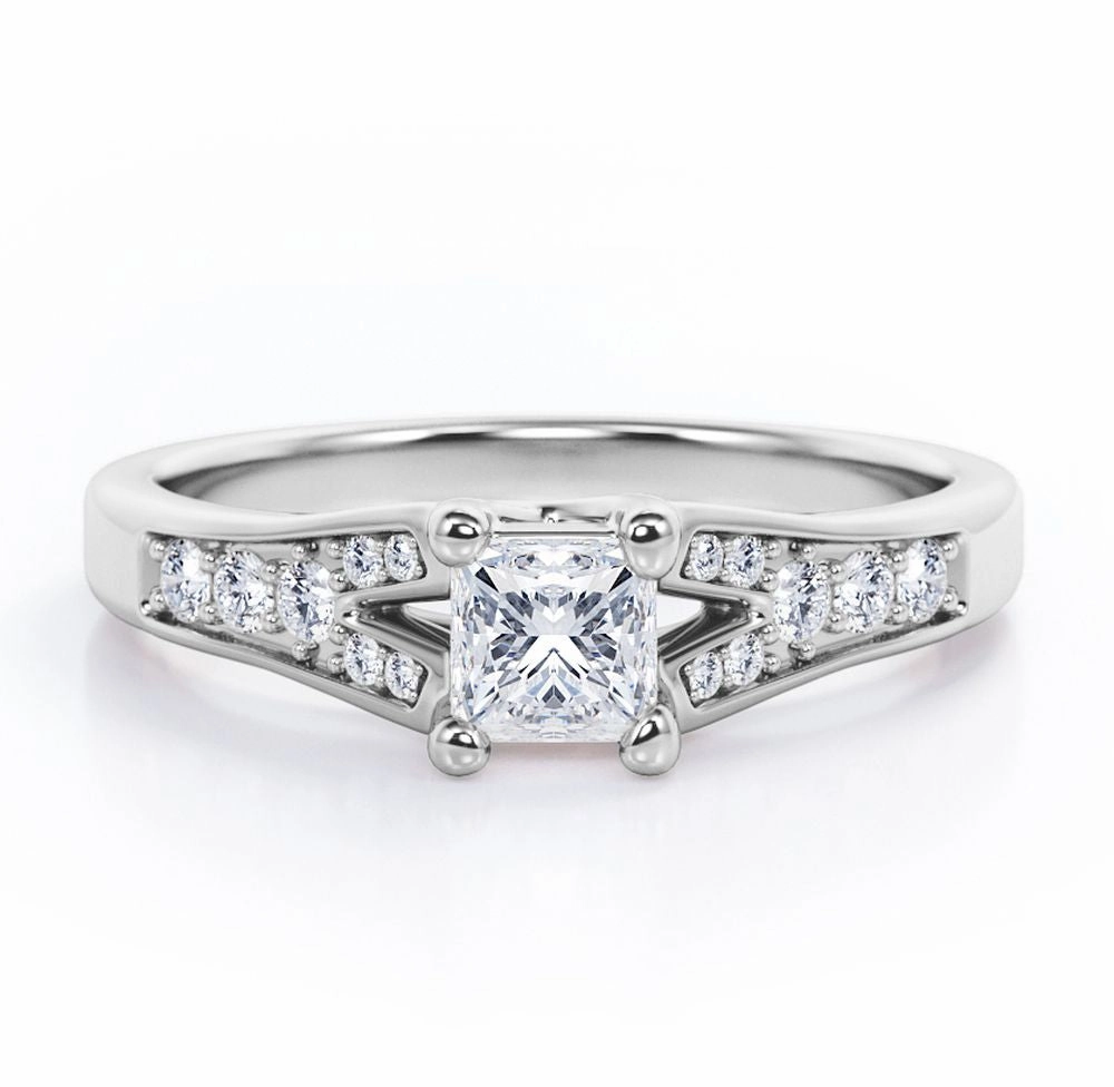 Custom Gift Modern Creation Y-Shaped Pave 0.40 TCW Princess Cut Diamond Crossover Prong Engagement Ring in 10K White Gold