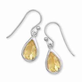 Modern Jewelry Yellow Citrine Faceted Pear-shaped Teardrop Sterling Silver Earrings