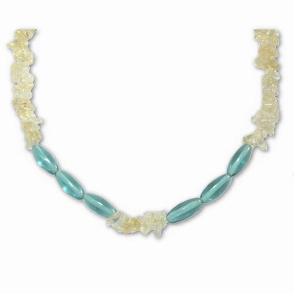 Yellow Citrine Necklace with Aqua Czech Beads Sterling Silver Urban Minimal