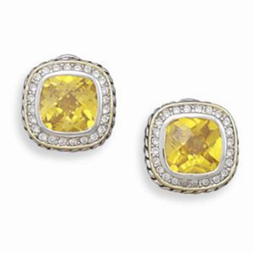 Yellow Cubic Zirconia Stud Post Earrings Gold-plated Sterling Silver Delicate Creation